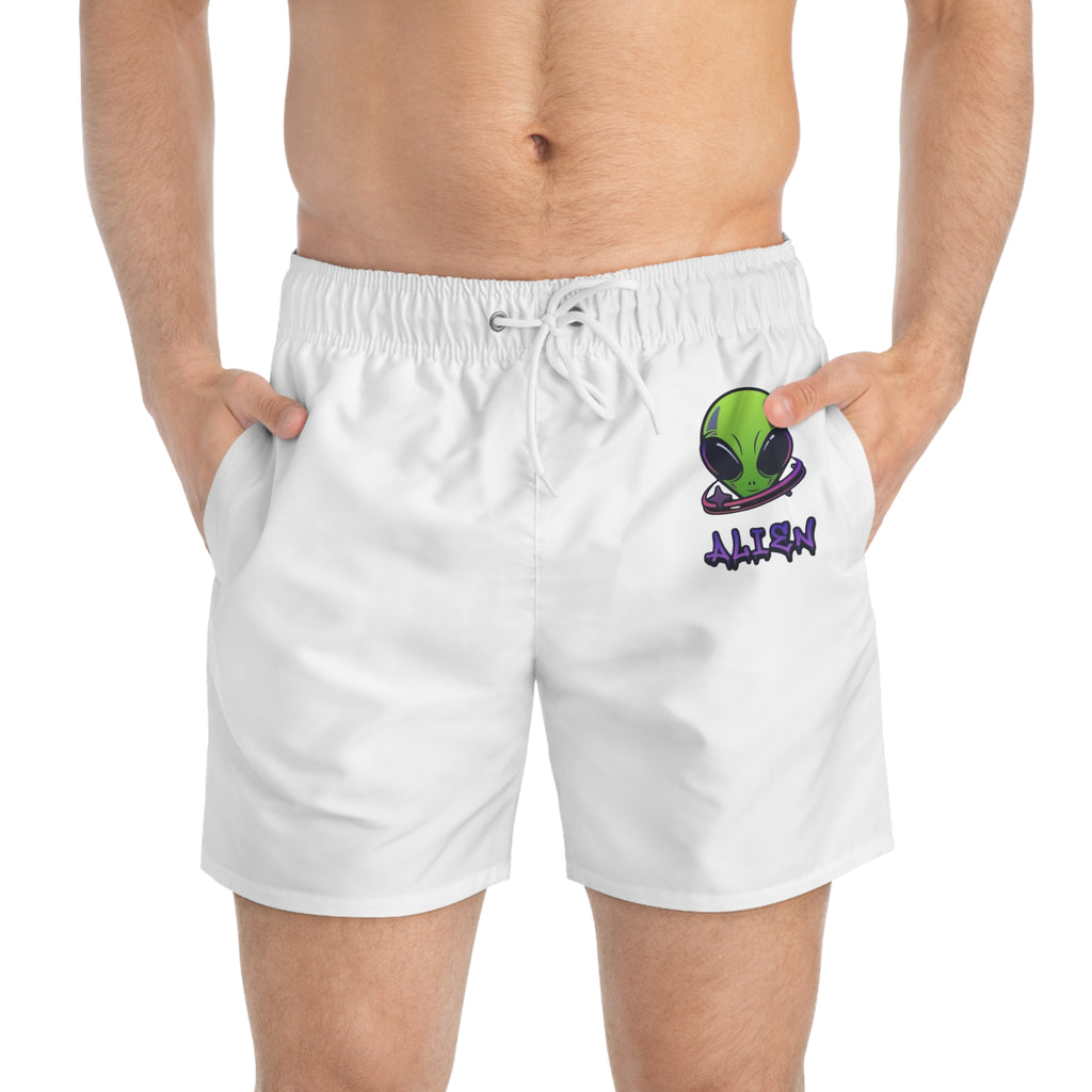 Alien Print Swim Trunks, Fun Summer Swimwear, Beach Shorts, Vacation Essentials, Pool Parties, Relaxing Getaways