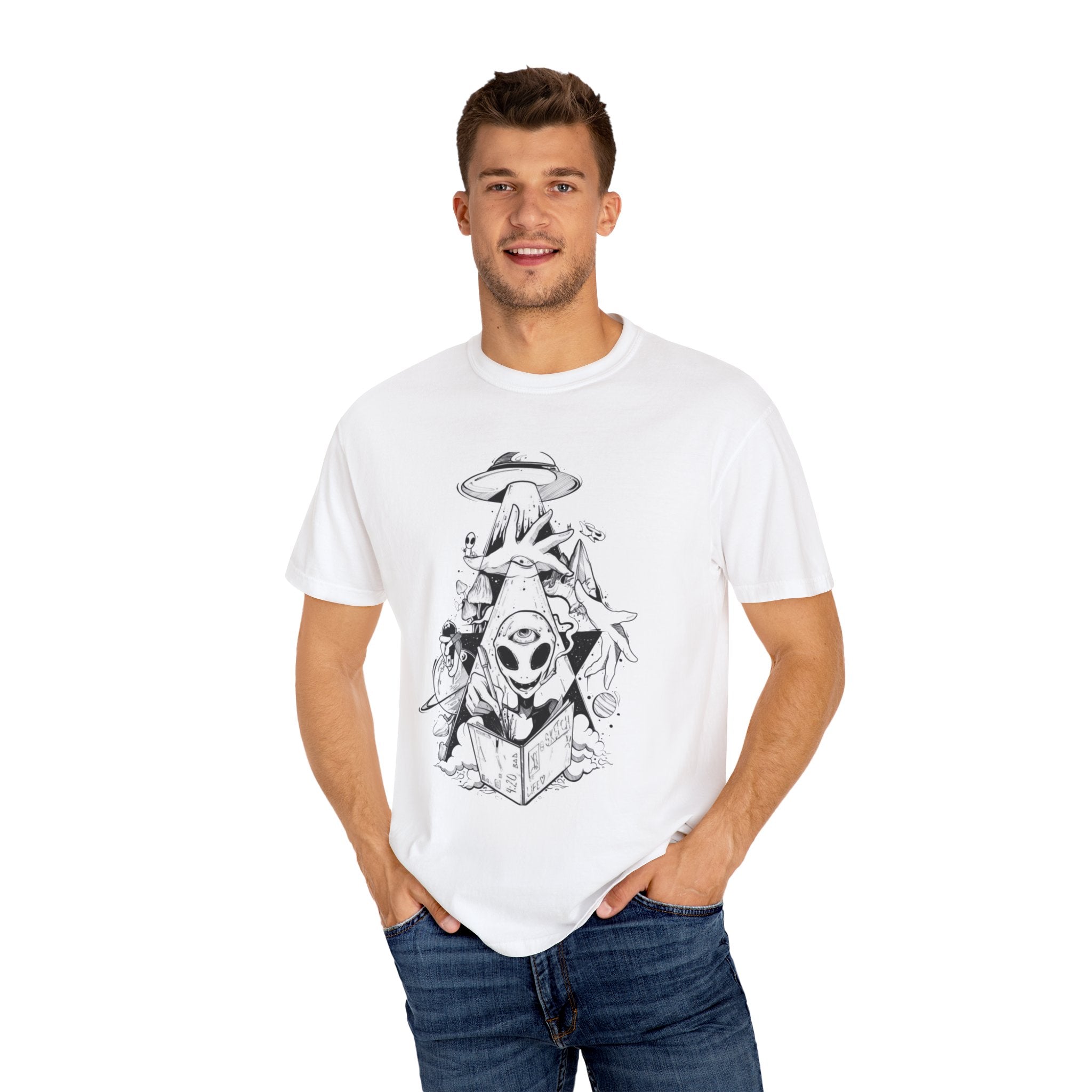 Cosmic Alien Graphic Unisex T-Shirt - Outer Space Adventure Design