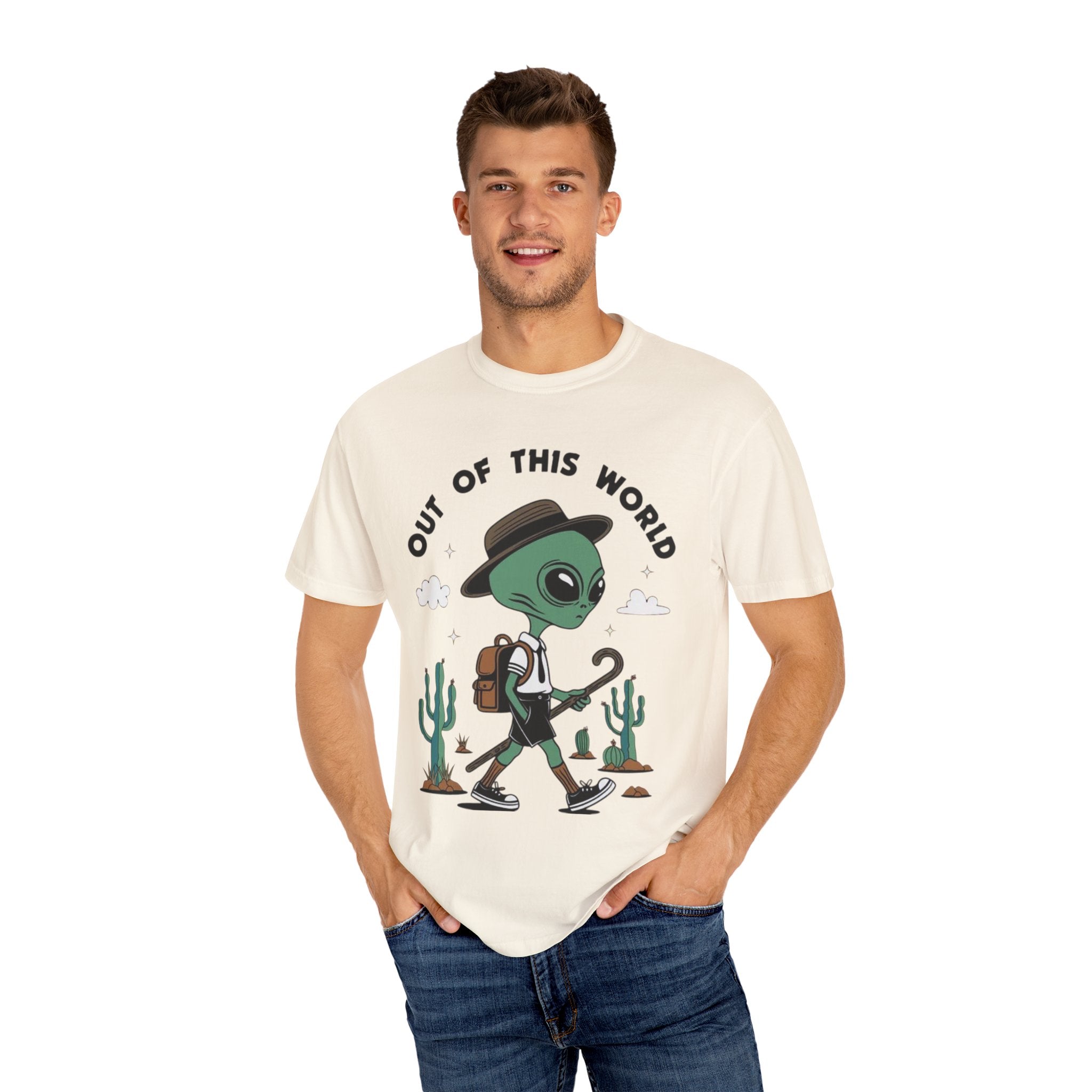 Out of This World Alien Graphic T-Shirt - Unisex Garment-Dyed Tee for Fun & Adventure Lovers