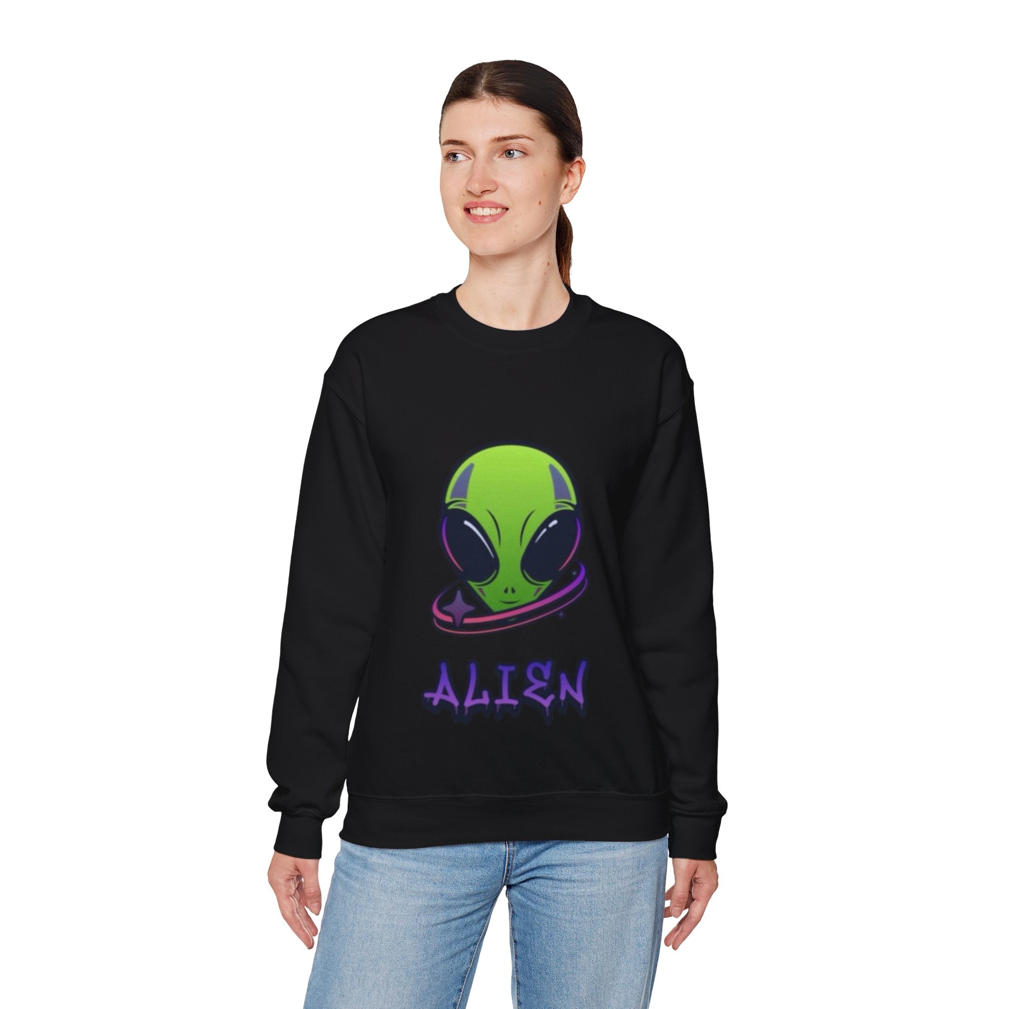 Alien Graphic Sweatshirt | Unisex Alien Crewneck | Fun Outer Space Apparel | Perfect Gift for Science Fiction Lovers, Halloween, Unisex